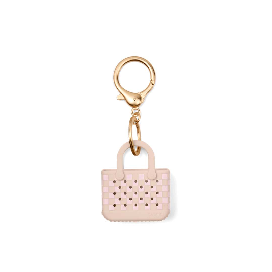 Tiny Tote Keychain - Checkered Linen/ Pink Marshmallow